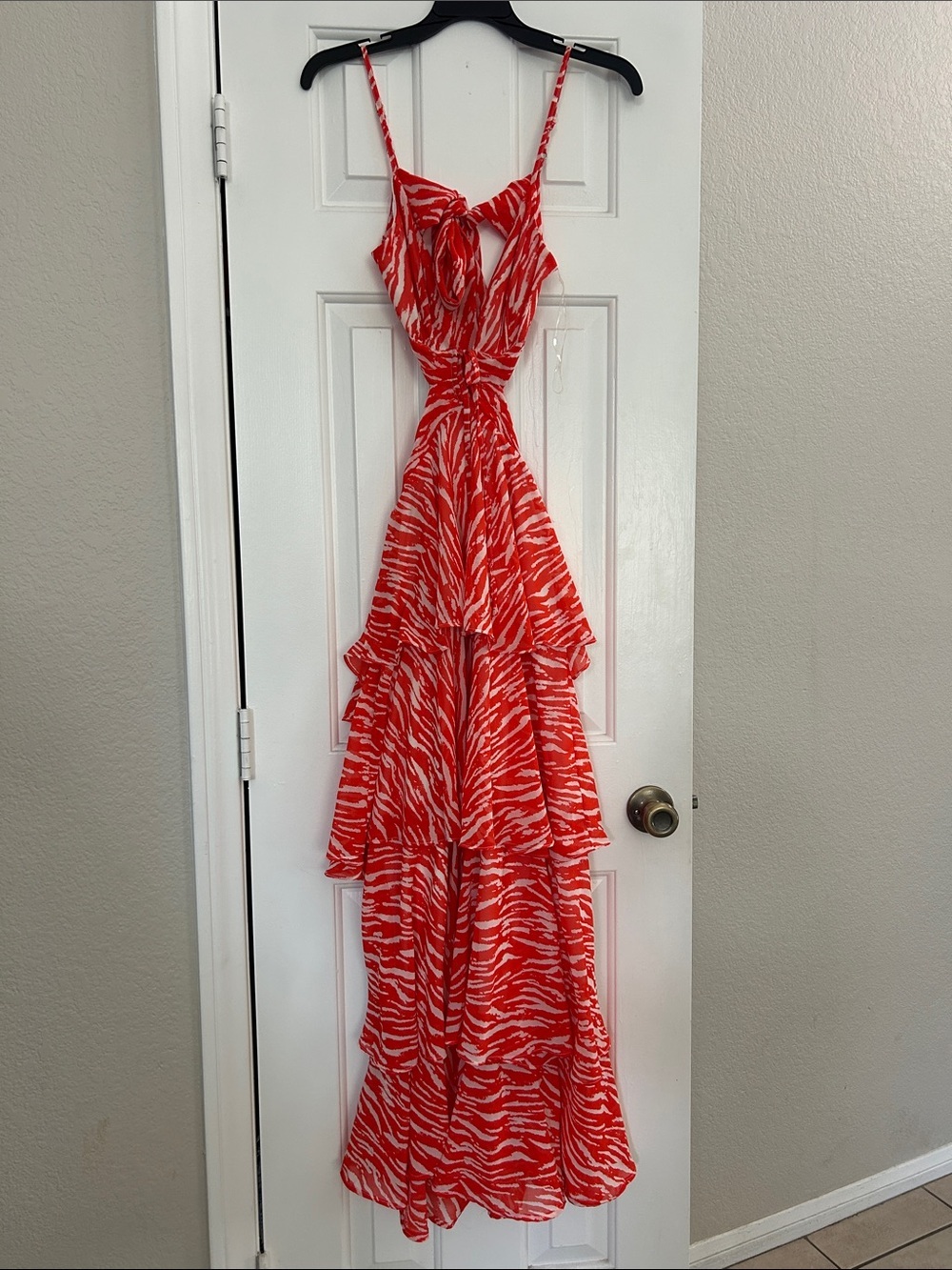 Fashion Nova Kenya Maxi Dress Orange Zebra Tiered Ruffle Cut Out Boho Summer XS - Picture 4 of 7